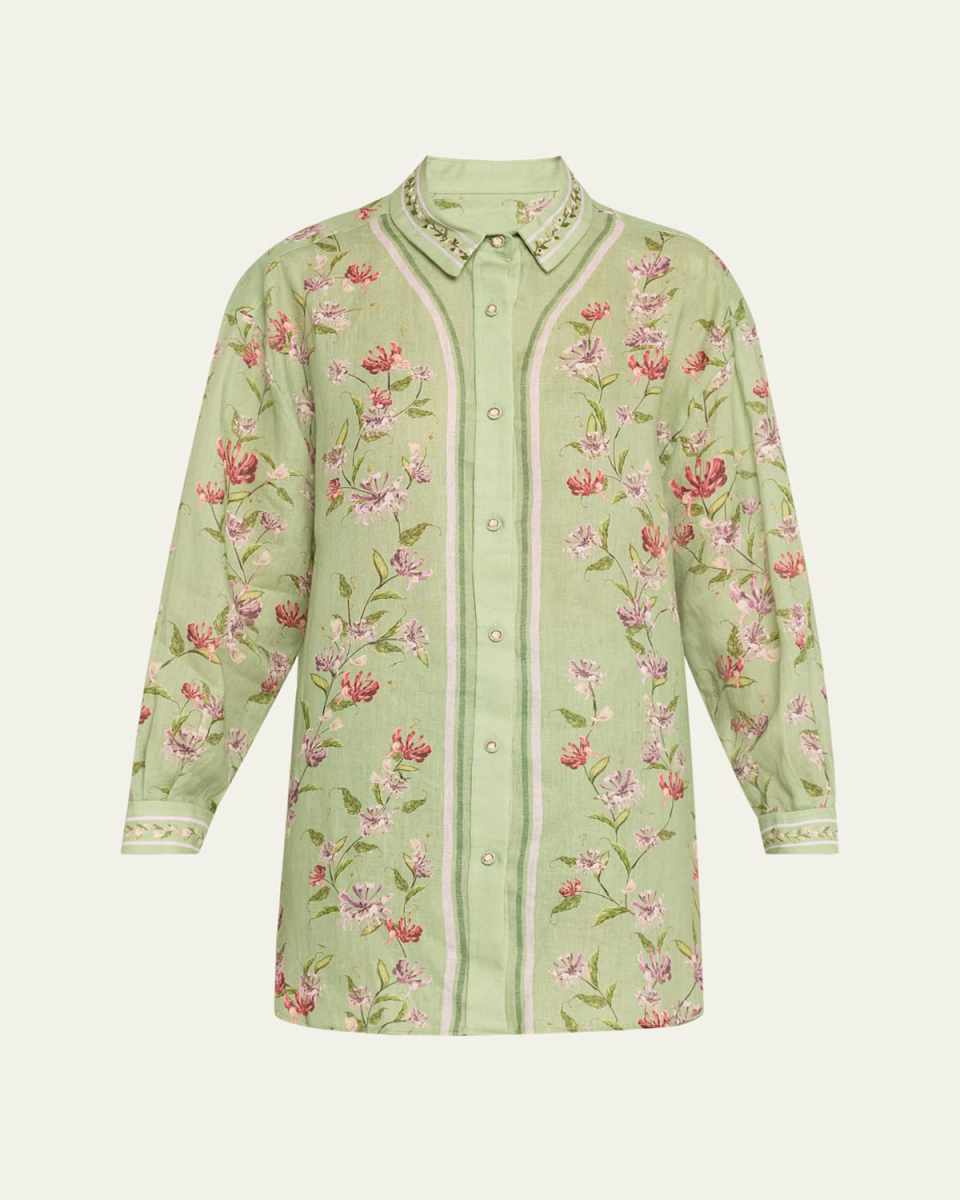 Cecilia Honeysuckle Button-Front Linen Shirt